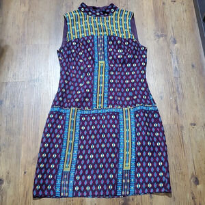 Nanette lepore crepe silk shift dress sleeveless blue purple pattern